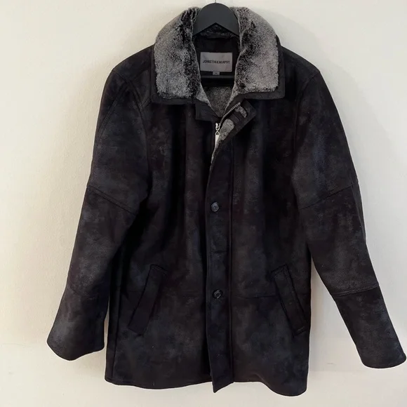 Johnston & Murphy Jacket Insulated Zip Coat Faux Fur And Suede Winter Black - Picture 4 of 6